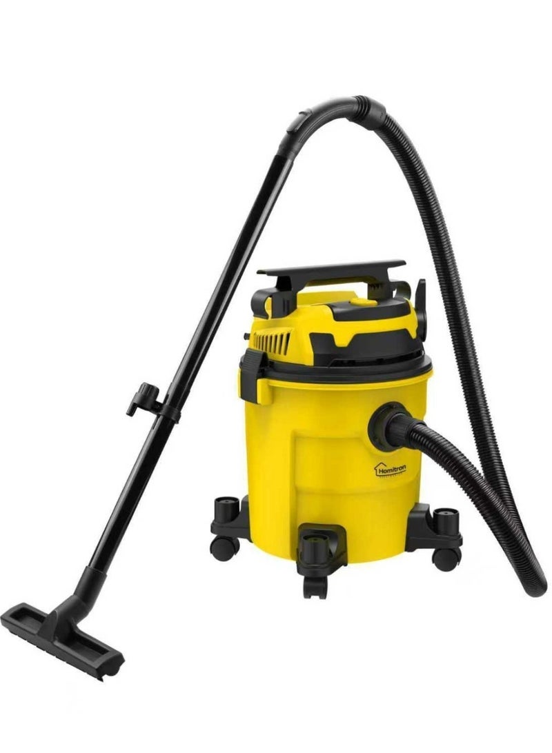 هوميترون مكنسة كهربائية رطبة وجافة، بقوة 1600 واط، وسعة خزان كبيرة 20 لترًا، مزودة بوظيفة النفخ، وحماية من الحرارة الزائدة، متينة لتنظيف مختلف الأسطح، سهلة التركيب HWD-20L أصفر/أسود - Image 2